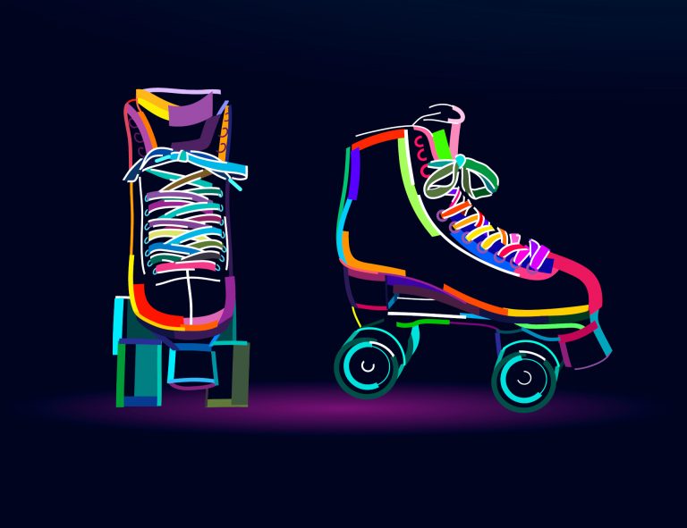 Abstract roller skate for figure skating. Quad skate from multicolored paints. Colored drawing. Vector illustration of paints