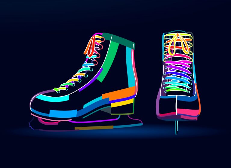 Abstract ice skates, figure skates from multicolored paints. Sport equipment. Colored drawing. Vector illustration of paints